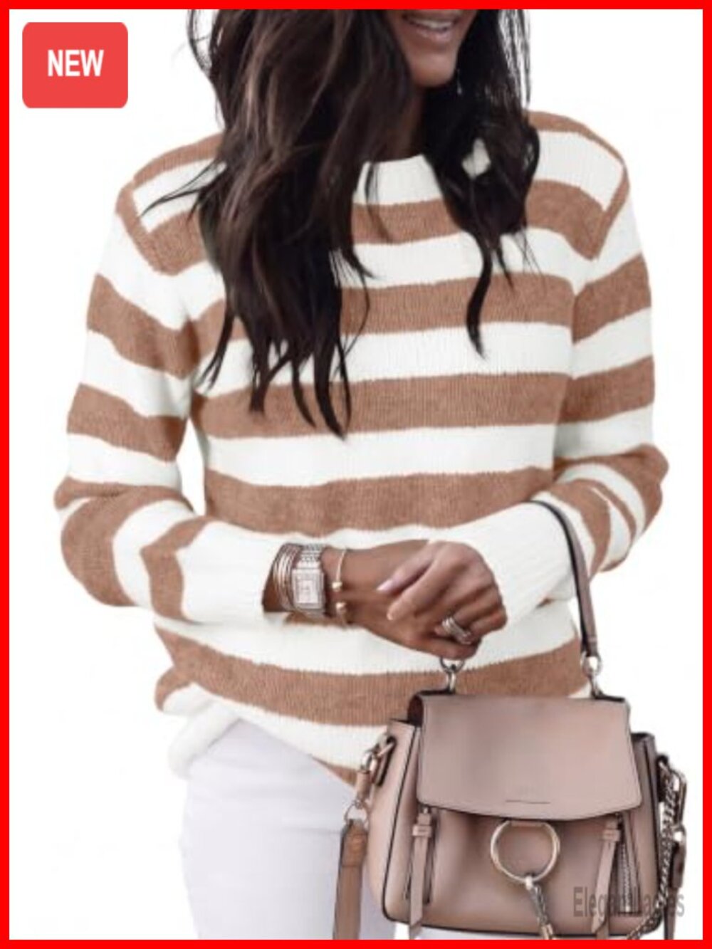 Striped Color Block Long Sleeve Knit Sweater Pullover Loose Fit Fall Winter